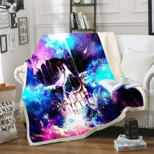 Bedding Outlet Skull Plush Blanket Sherpa Blanket Gothic Bedding Black White Mystic Bed Blanket For Boy Mantas De Cama style-001