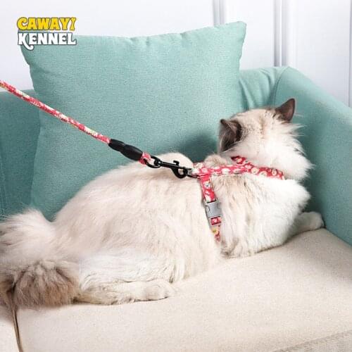 CAWAYI KENNEL Pet Harness + Leash Set Training Walking Leads for Small Cats Dogs Floral Print Harness Collar Adjust Leashes Set