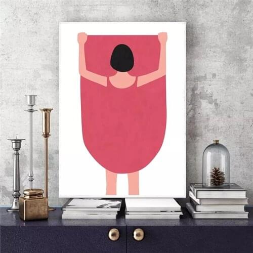 Modern Abstract Cute Little Girl Poster Red Skirt Print Canvas Picture Home Bedroom Wall Art Decoration Can Be Customized