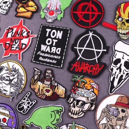 Hippie Rock Patches for Clothes DIY Iron on Embroidered Patch Punk Skull Patch on Clothes Thermoadhesive Patches Stripe StIcker
