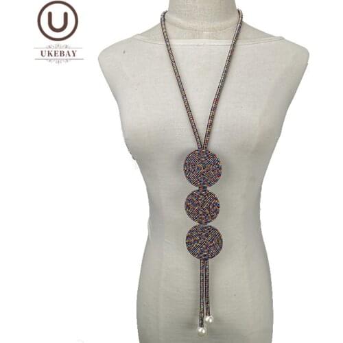 UKEBAY New Designer Luxury Necklaces 9 Colors Handmade Jewelry Women lLong Statement Necklace Pearl Accessories Ethnic Jewellery