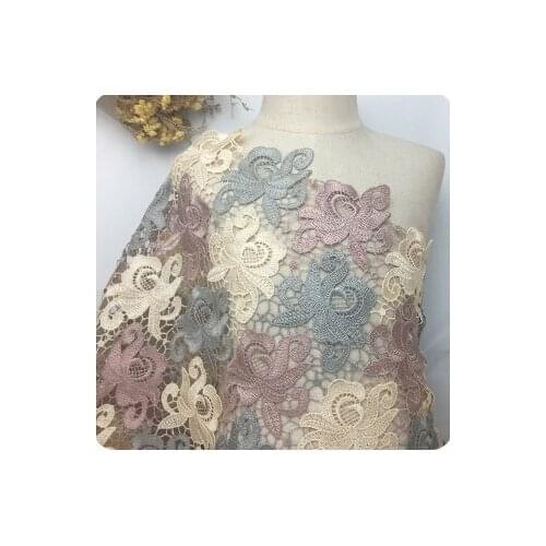 High-grade autumn winter heavy industry water-soluble buds three-dimensional hollow two-color lace cheongsam dress cloth