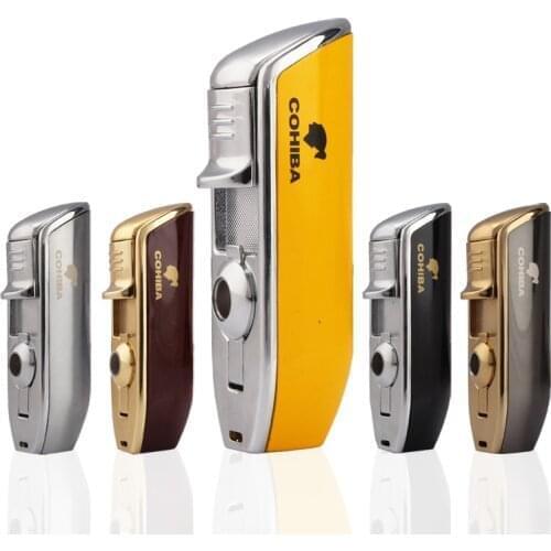 COHIBA 3 Torch Cigar Lighter Metal Snake Mouth Shape Windproof Jet Flame Cigarette Lighters With Cigar Punch Smoking Tool