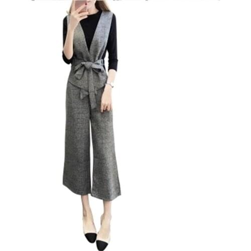 Fashion Plaid suits women Autumn New womens ladies sweater + retro vest + wide leg pants suit fashion three-piece suits women