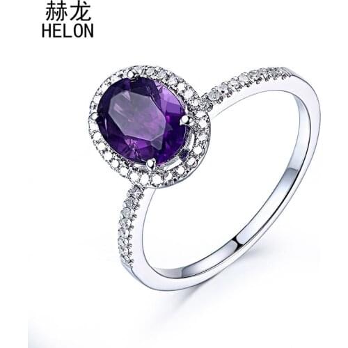 925 Sterling Silver Oval 8x6mm Amethyst Ring Amethyst Natural Halo Diamonds Ring Gemstone Engagement Wedding Ring Jewelry Women