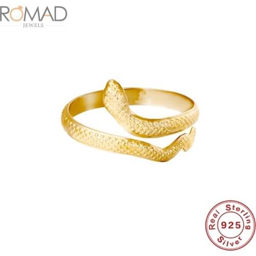 ROMAD S925 Sterling Silver Vintage Open Snake Ring For Women Minimalist Thin Circle Gem Rings Jewelry Gold Rings Anillos