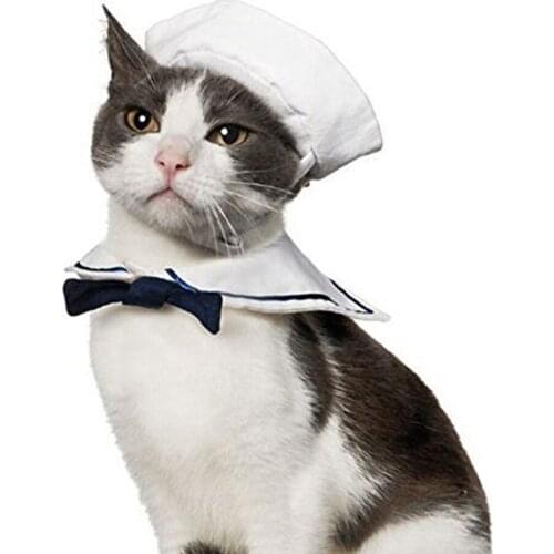 1 Set Pet Cat Dog Cotton Caps Gentleman Bow Tie Cloth Navy Sailor Suit England Style Ornament Tie For Cosplay Party