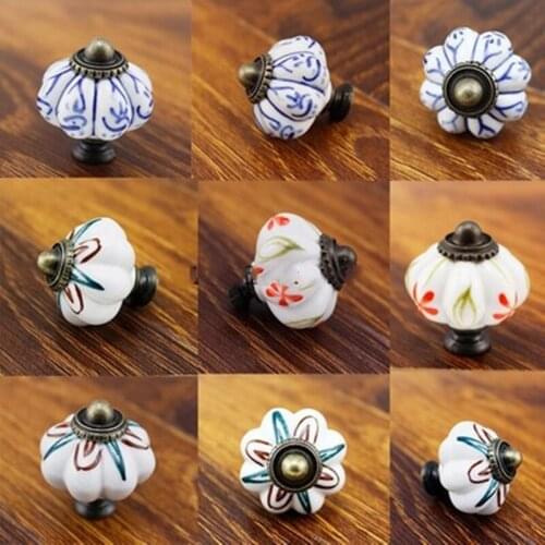 1pc 38MM Dia Ceramic Door Drawer Handles Pumpkins Knobs Europe Ceramic Cabinet Cupboard Handles Pull Drawer Dresser Knobs pulls