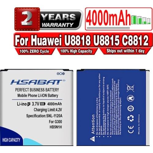 100% New 4000mAh HB5N1H Battery for Huawei U8818 U8815 C8812 U8825D C8825D T8828 G300 M660 Y320 G330D G300 G305T Battery