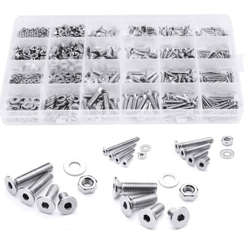 880pcs M2 M3 M4 M5 304 Stainless Steel Precise Metric Hex Flat Head Cap Self Tapping Screws Round Flat Socket Bolts and Nuts