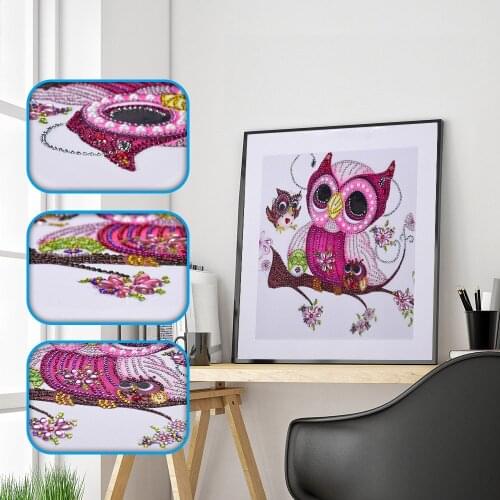 Diamond Painting Pink Owl Lovely Style DIY 5D Partial Drill Cross Stitch Kits Crystal Painting Art Special Shaped Home Decor