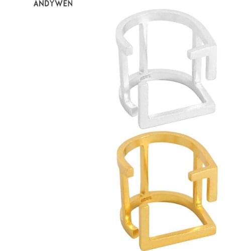 ANDYWEN 925 Sterling Silver Gold Large Resizable Rings Geometric Irregular Adjustable Rings Women Fine Jewelry Big Jewels