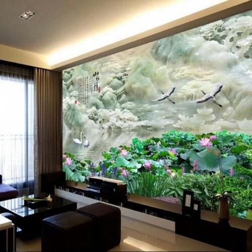 Beibehang custom high - definition landscape jade carving TV backdrop large - scale murals living room home decoration