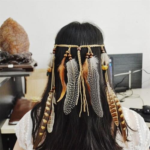 Boho Ethnic Weave Feathers Tassel Headband Woven Rope Headdress Accessories