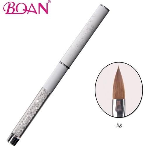 BQAN 8# 1Pc Acrylic Crystal Nail Art Brush Rhinestones Handle Nail Art Design Nail Art Brush Pure Kolinsky Sable Hair Brush