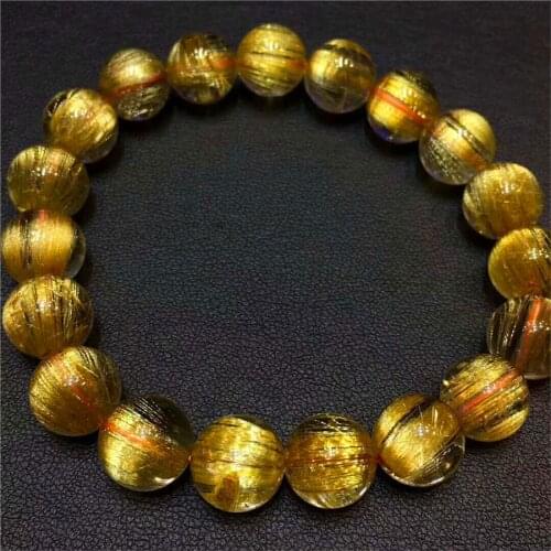 Natural Brazil Gold Hair Rutilated Quartz Bracelets For Woman Man 10.5mm Wealth Crystal Round Bead Stretch Bracelet AAAAAA