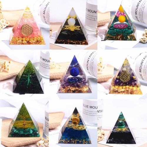 Tree of Life Orgonite Pyramid Mold Amethyst Peridot Healing Crystal Energy Orgone Pyramide Figurine Protection Meditation Tool