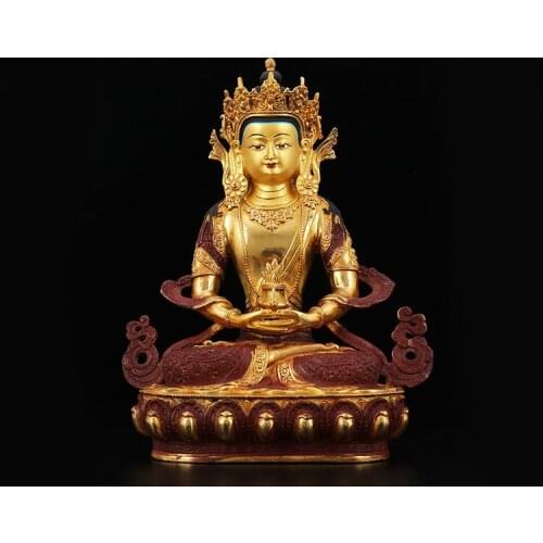 HOT SALE-32CM LARGE HOME family efficacious Talisman Buddhism Thailand Nepal handmade Gilding Gold-plated Amitayus Buddha statue