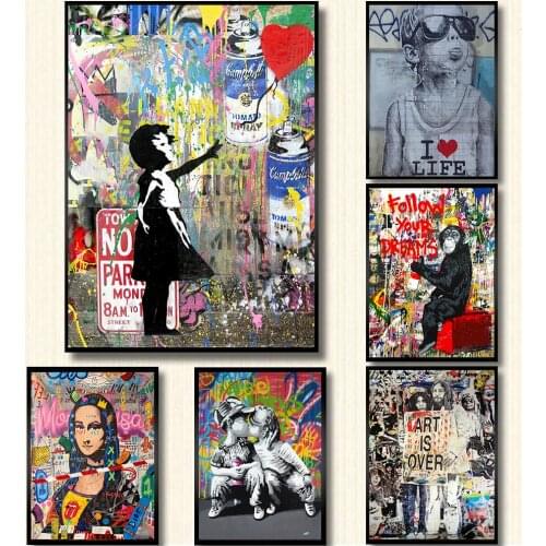 Graffiti Banksy Art Canvas Posters and Prints Monkeys Mona Graffiti Street Art Large Size Wall Pictures for Home Room Decor