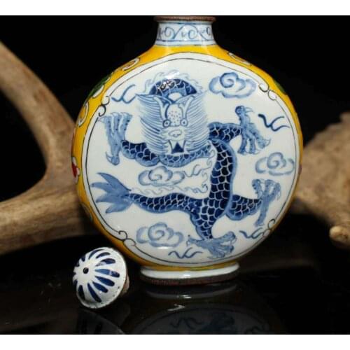 Chinese Collection Cloisonne Small Porcelain Bottle Zodiac Animal Dragon Snuff Bottle Home Fengshui Decoration