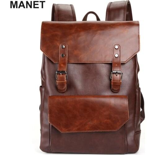 MANET Crazy Horse Leather Backpack Men 15.6 Inch Large Capacity School Bag Retro Computer Laptop Travel Backpacks Bags mochila