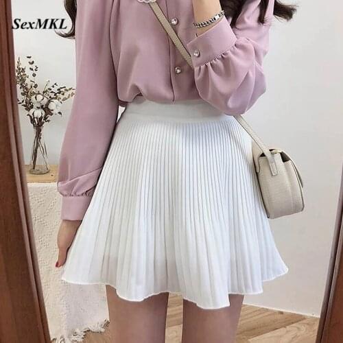Summer White Pleated Skirt Women Clothes Jupe Femme Faldas Mujer Moda Short Korean Chiffon Black High Waist Sexy Mini Skirts