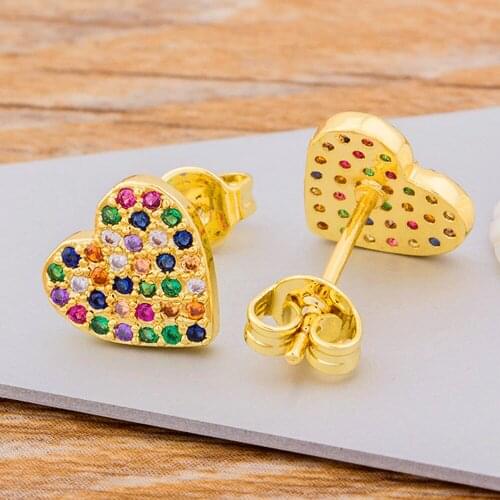 Fashion Classic Gold Color Love Earrings Charm Heart Rhinestone Copper CZ Stud Earrings For Women Girls Wedding Jewelry Gifts