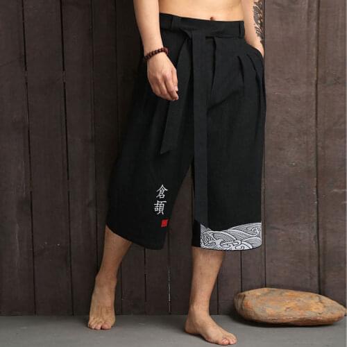 Fanceey Mens Kimono Traditional Pants Men Asian Clothing Bath Pant Casual Loose Japan Style Yukata Trousers Linen Cropped Pants
