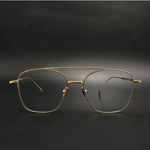 Retro Double Bridge Golden Pure Titanium Men Anti-Blu-ray Prescription Glasses Frame Myopia Optical for Women Square Eyeglasses