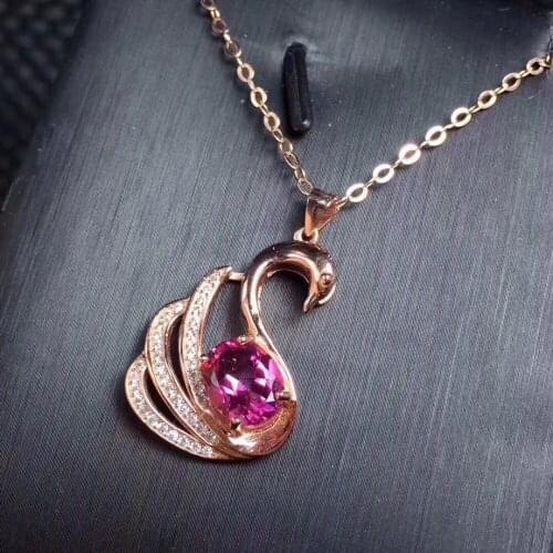 Natural pink topaz Pendant natural gemstone Elegant Fashionable cute swan pendant necklace S925 silver women party fine jewelery