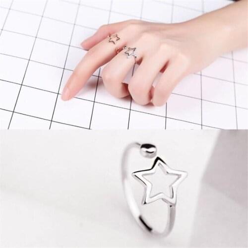 New Simple Hollow Star 925 Sterling Silver Not Allergic Fashion Small Fresh Five-pointed Star Women Opening Rings SR581