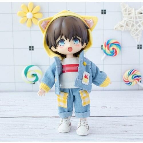Ob11 Doll Clothes Casual Hooded Coat Denim Jacket Pants Suit for 1/12bjd Doll Clothes, GSC, P9, Obitsu 11 Doll Clothes