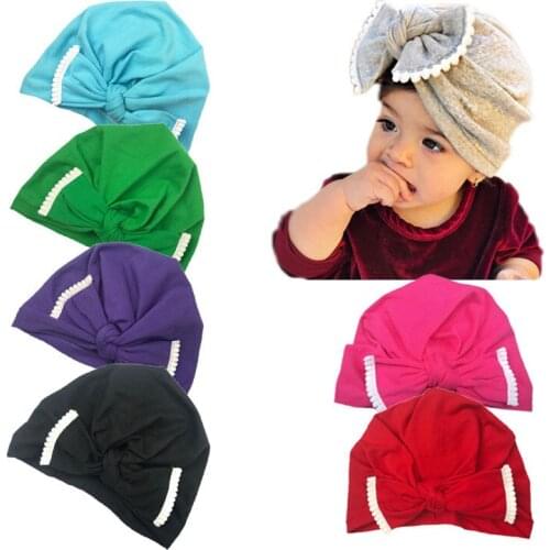 Solid Baby Cotton Beanies Cute Bowknot Turban Hats Sweet Soft Elastic Caps For Newborn Baby Boy Girls Headwraps photography Prop
