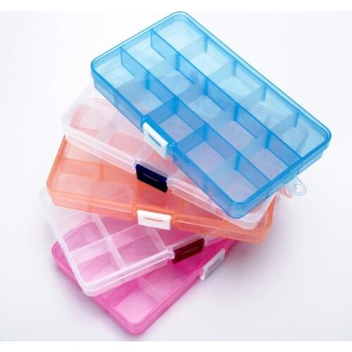 15 Slots (adjsutable) 17.3x9.8x2.3cm Plastic Jewelry Box Storage Case Craft Jewelry Organizer Boxes Beads Jewelry Kits Box DIY B