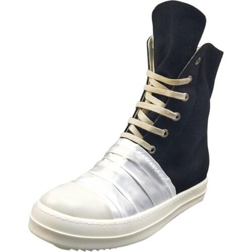 Men Casual Canvas Shoes High Luxury Trainers Lace-Up Zip Spring Male Basic Black Casual Boots Brand Flats Sneakers Shoes