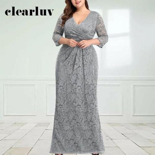 Plus Size Mermaid Evening Dresses DR1583 Deep V-Neck Sexy Party Gowns For Women Lace Three Quarter Sleeve Robe De Soiree 2020