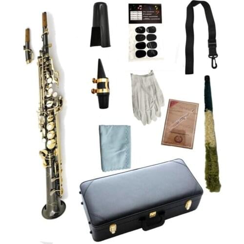 SUZUKI Soprano Saxophone B Flat Black Nickel-Plated Professional Musical Instrument With Case Mouthpiece Accessories