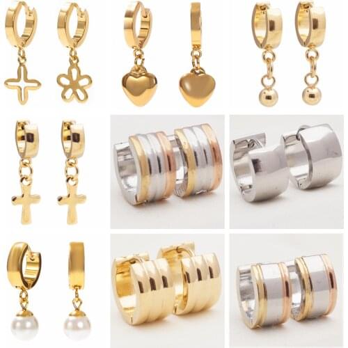 30 Pairs Different Style Stainless Steel Circle Hoop Earrings for Women and Men Gold Color Fashion Jewelry Wholesale