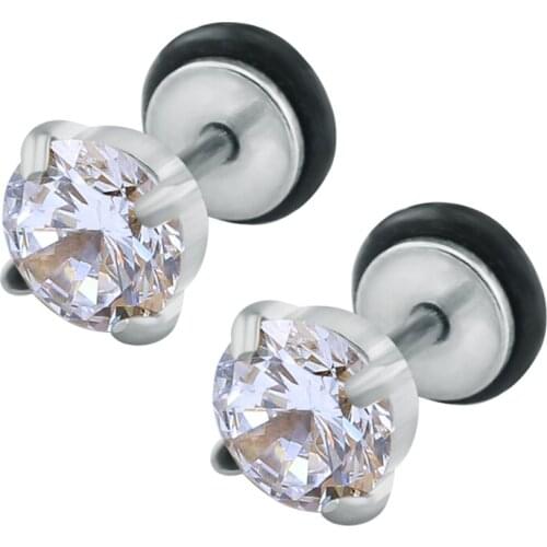 Zircon crystal stud earrings stainless steel earrings punk gold black silver color small stud ear for women mens brinco