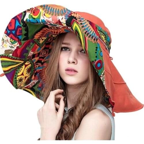 Flower big hat ladies foldable brim visor summer hat UV protection popular fashion design summer hat sun hat