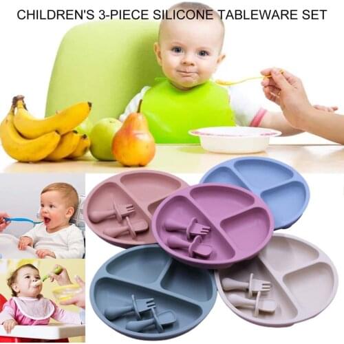 Silicone Plate with Suction - Baby Food Plate FREE mini fork and spoon - BPA-Free Baby Toddler Kids