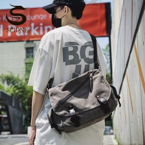 Men Shoulder Bags Canvas Satchels Male Vintage Casual Messenger Bag Solid Color Travel Crossbody Pack Schoolbag Daily Bag XA227M