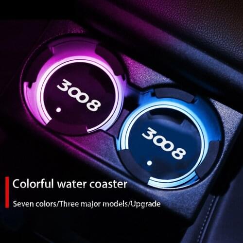Luminous Car Cup Coaster Holder Car Led Atmosphere Light Logo Lamp For Peugeot 3008 GT 308 4008 5008 508 Auto Accessories