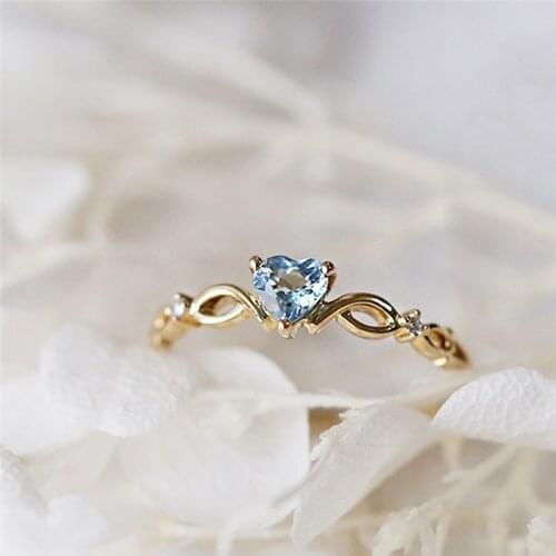 Blue Rings Cubic Zircon Stone Heart Ring For Women Female Sea Blue Ring Fashion Jewelry