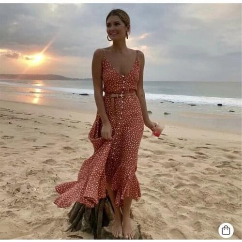 2020 Time-limited Promotion Polyester V-neck Sleeveless Button Plus Size Dress Women Summer Long Dress Wear Maxi Floral Womens