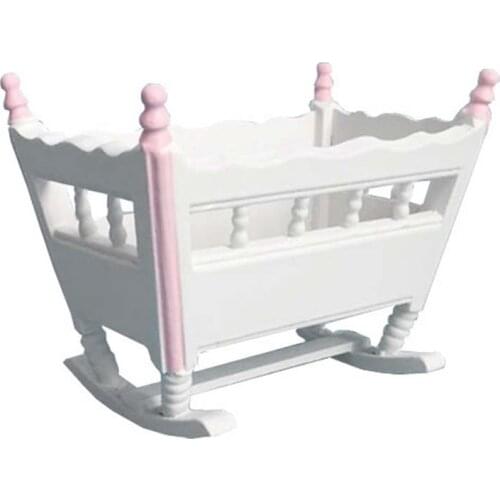 1:12 Dollhouse Miniature Furniture White Wooden Cradle Baby Crib Dollhouse Furniture Decorate Kids Toy