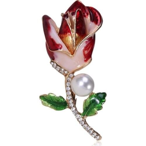 1pcs Fashion Plant drop oil brooch green drop oil retention color plating brooch roseflower for women Wedding Dress Accessories