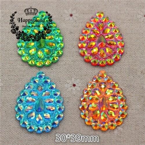 10PCS Shiny AB Color Drop Flatback Resin Rhinestones Stone Beads Scrapbooking Crafts Jewelry Accessories