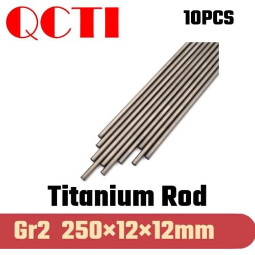 10pcs Gr2 12mm dia x 250mm length Titanium Alloy Round Bar Rod Industry Machine Use DIY Anti-corrosion Material