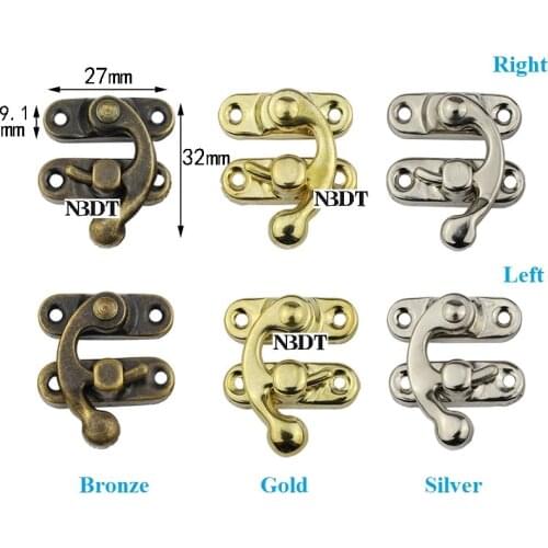 200Pcs/Lot Retro Bronze Gold Silver Swing Arm Latch Hook Catch Wooden Jewelry Chest Gift Wine Music Box Dollhouse Case Ox Horn
